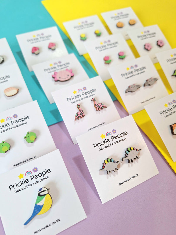 Prickle People - Blue Dinosaur Earrings, Leopard Print Earrings