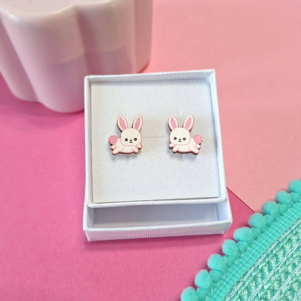 Prickle People - Easter Bunny  Stud Earrings, Wood Jewelry, Kawaii