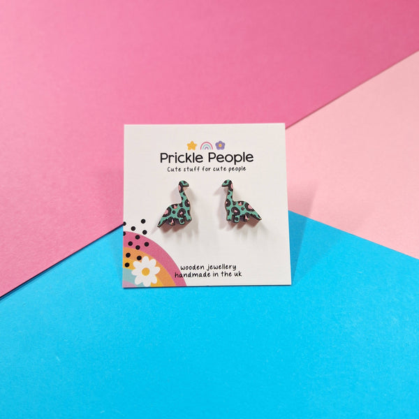 Prickle People - Blue Dinosaur Earrings, Leopard Print Earrings