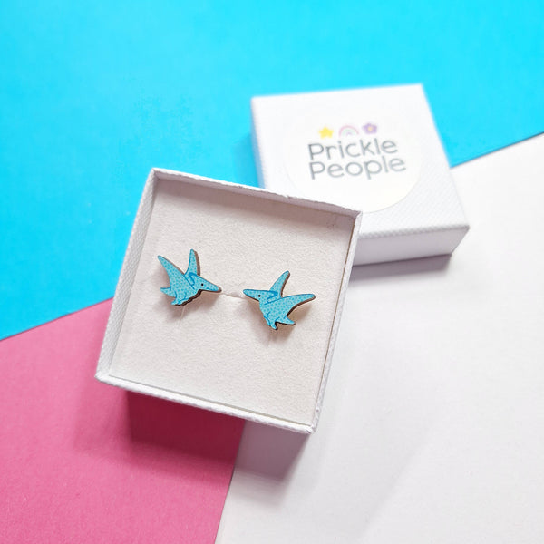 Prickle People - Blue Pterodactyl Dinosaur Stud earrings