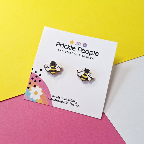 Prickle People - Bee stud earrings, wood earrings, laser cut, eco wood, vegan