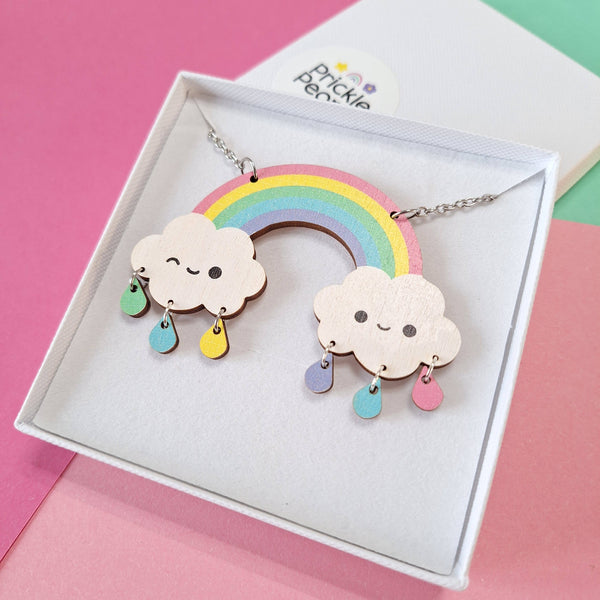 Prickle People -  Rainbow Statement Necklace, Wooden Jewellery, Cute, Kawaii