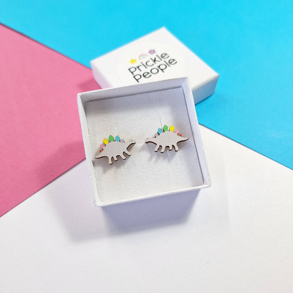 Prickle People - Rainbow Stegosaurus Stud Earrings - Dinosaur Earrings
