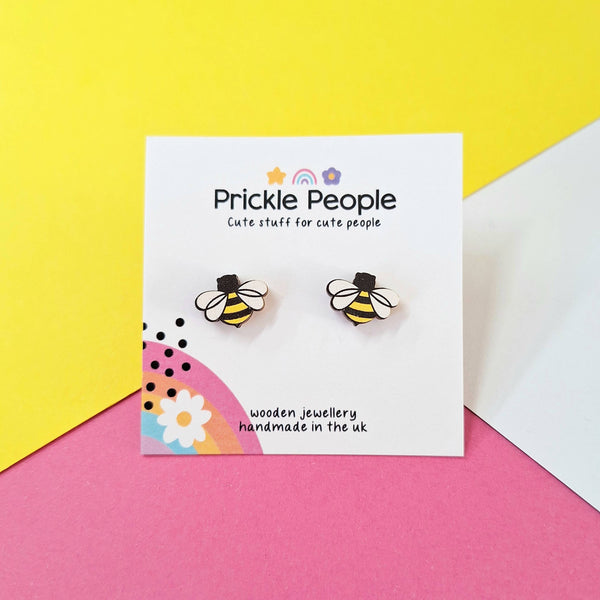 Prickle People - Bee stud earrings, wood earrings, laser cut, eco wood, vegan