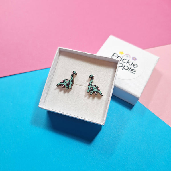 Prickle People - Blue Dinosaur Earrings, Leopard Print Earrings