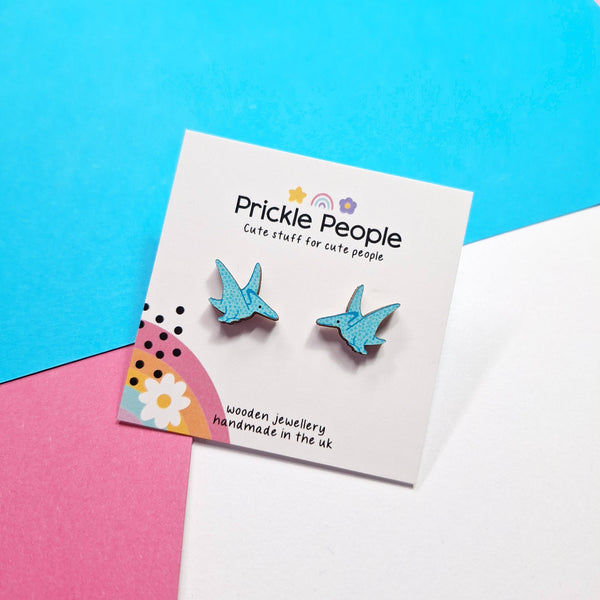 Prickle People - Blue Pterodactyl Dinosaur Stud earrings