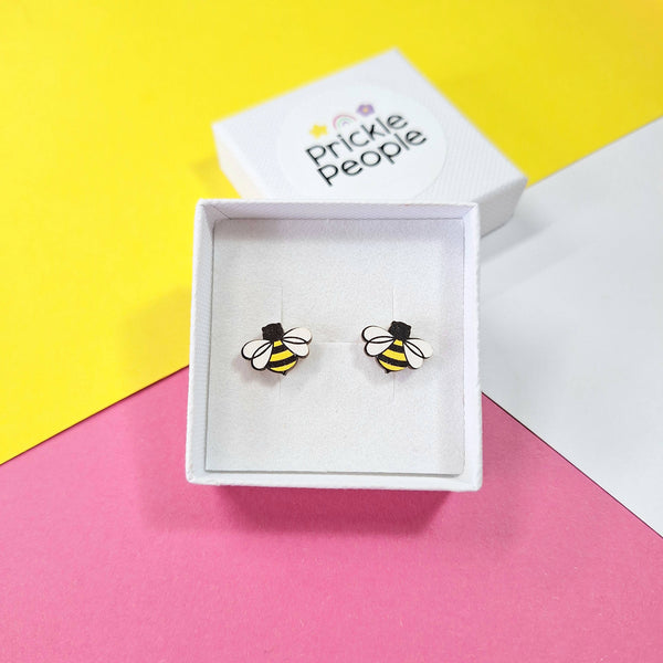 Prickle People - Bee stud earrings, wood earrings, laser cut, eco wood, vegan