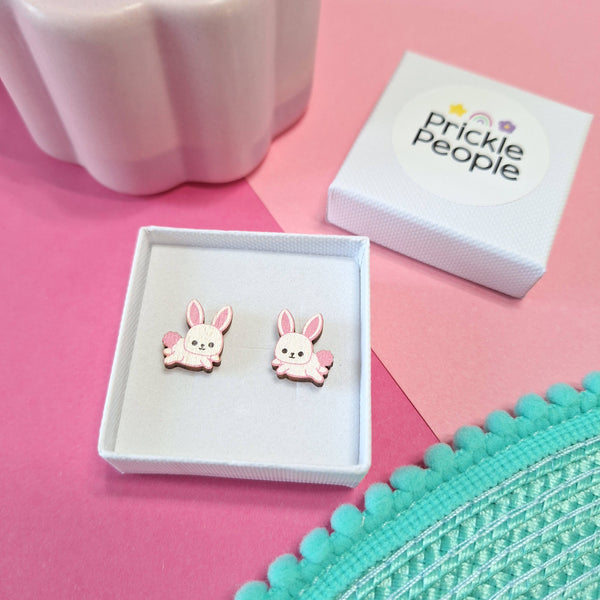 Prickle People - Easter Bunny  Stud Earrings, Wood Jewelry, Kawaii
