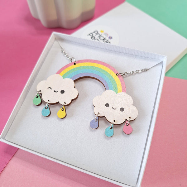 Prickle People -  Rainbow Statement Necklace, Wooden Jewellery, Cute, Kawaii