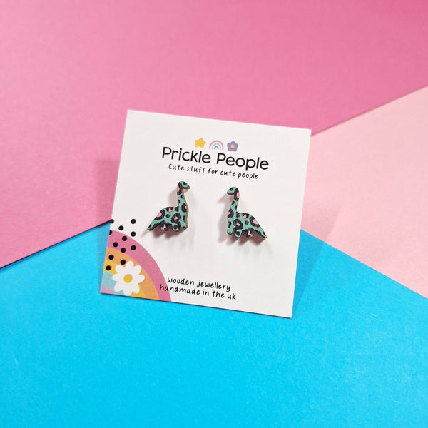 Prickle People - Blue Dinosaur Earrings, Leopard Print Earrings
