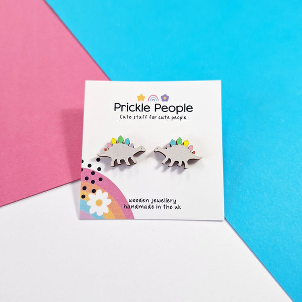 Prickle People - Rainbow Stegosaurus Stud Earrings - Dinosaur Earrings