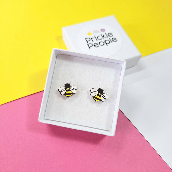 Prickle People - Bee stud earrings, wood earrings, laser cut, eco wood, vegan