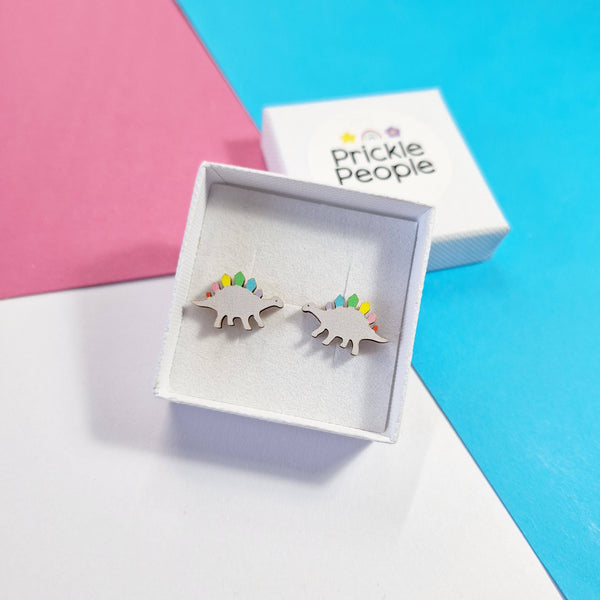 Prickle People - Rainbow Stegosaurus Stud Earrings - Dinosaur Earrings