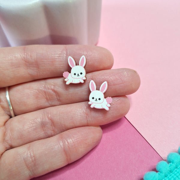 Prickle People - Easter Bunny  Stud Earrings, Wood Jewelry, Kawaii