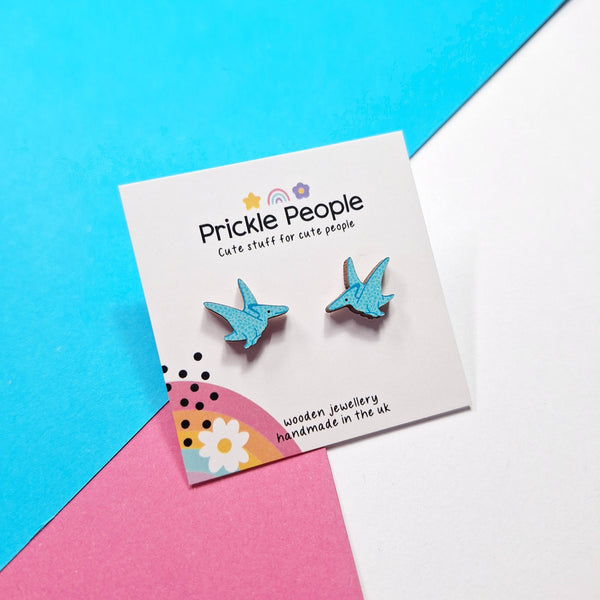 Prickle People - Blue Pterodactyl Dinosaur Stud earrings