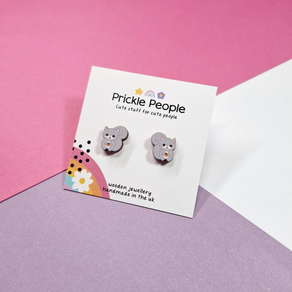 Prickle People - Squirrel Stud Earrings - Wooden  - Eco Friendly
