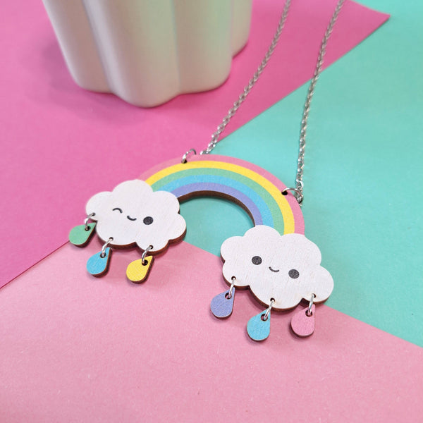 Prickle People -  Rainbow Statement Necklace, Wooden Jewellery, Cute, Kawaii