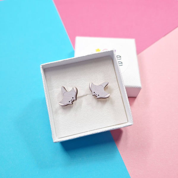 Prickle People - Wooden Manta Ray Stud Earrings - Perfect for Sea Lovers