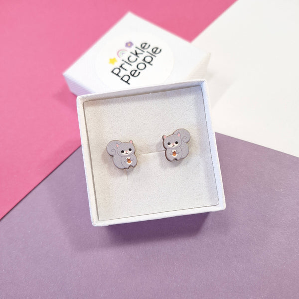 Prickle People - Squirrel Stud Earrings - Wooden  - Eco Friendly