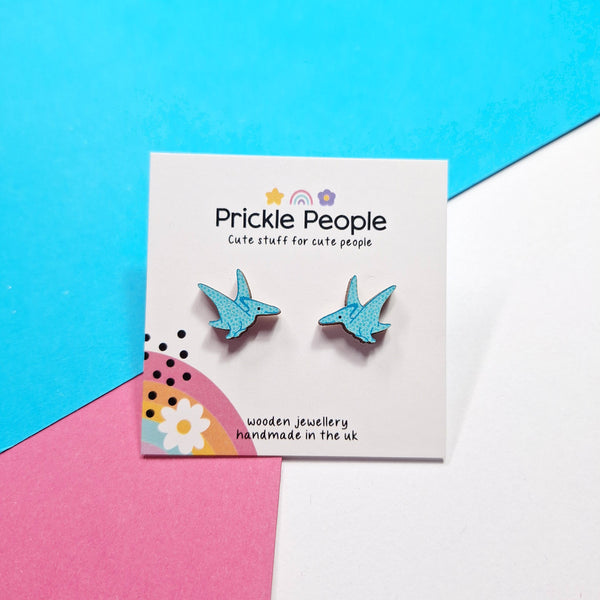 Prickle People - Blue Pterodactyl Dinosaur Stud earrings