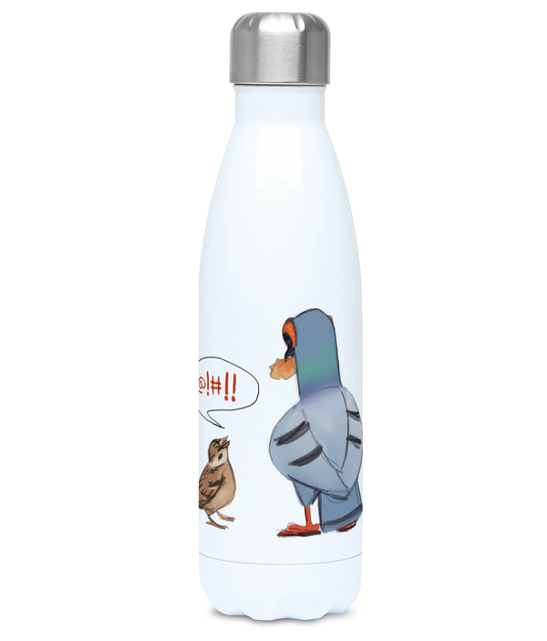 Ellen S artwork "will you share?" Pigeon Water Bottle