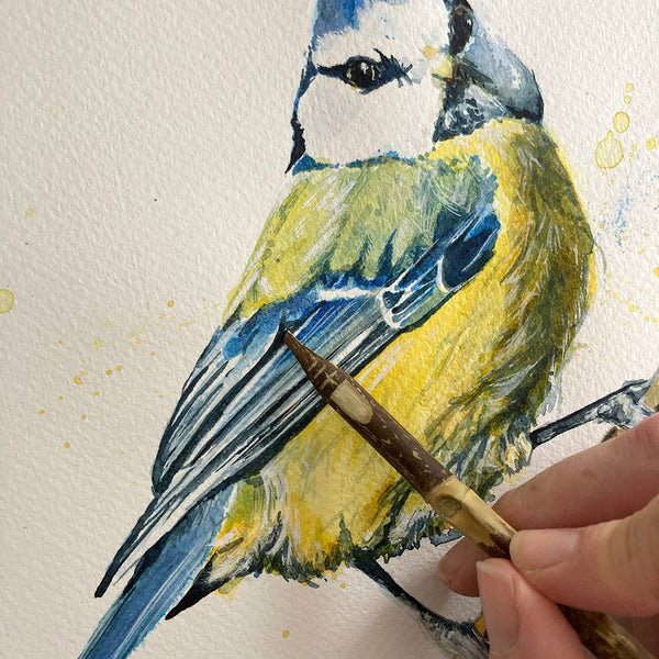 Kate Moby - Inky Blue Tit Blank Greeting Card