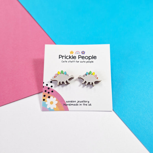 Prickle People - Rainbow Stegosaurus Stud Earrings - Dinosaur Earrings