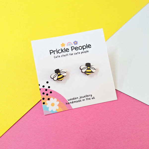 Prickle People - Bee stud earrings, wood earrings, laser cut, eco wood, vegan