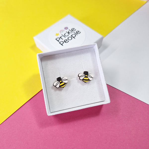 Prickle People - Bee stud earrings, wood earrings, laser cut, eco wood, vegan