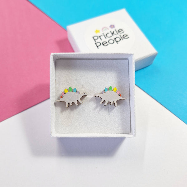 Prickle People - Rainbow Stegosaurus Stud Earrings - Dinosaur Earrings