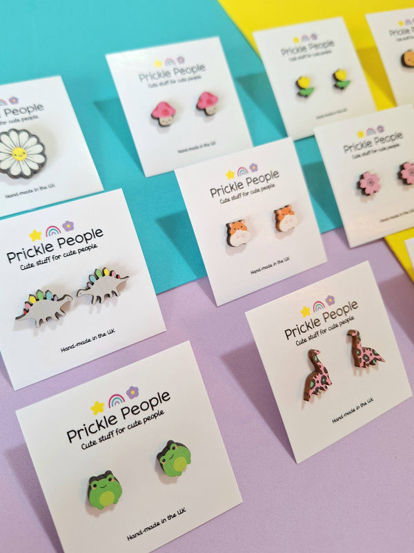 Prickle People - Pink Retro T-rex Dinosaur Stud Earrings