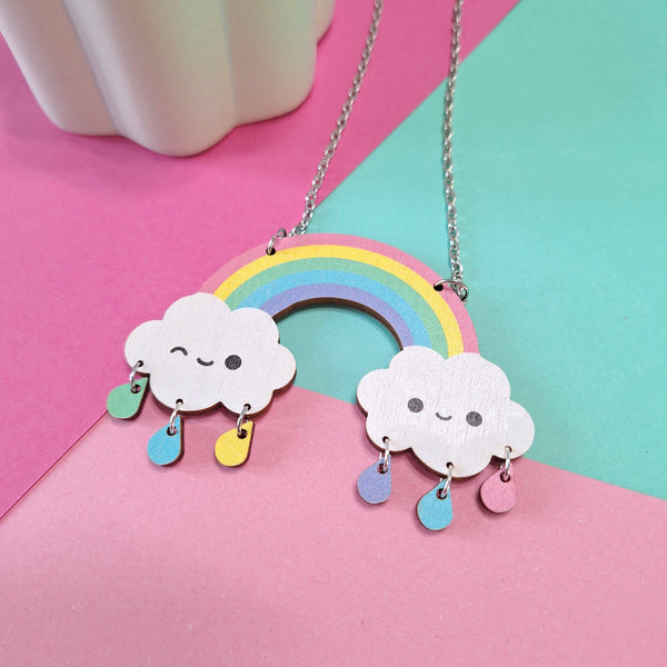 Prickle People -  Rainbow Statement Necklace, Wooden Jewellery, Cute, Kawaii