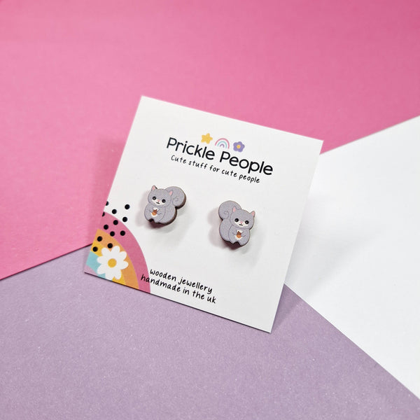 Prickle People - Squirrel Stud Earrings - Wooden  - Eco Friendly