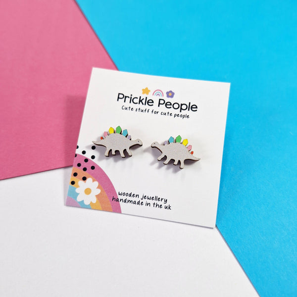 Prickle People - Rainbow Stegosaurus Stud Earrings - Dinosaur Earrings