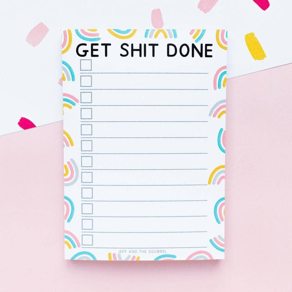 Jeff and the Squirrel - Get Shit Done Rainbow A6 Notepad | Recycled Stationery