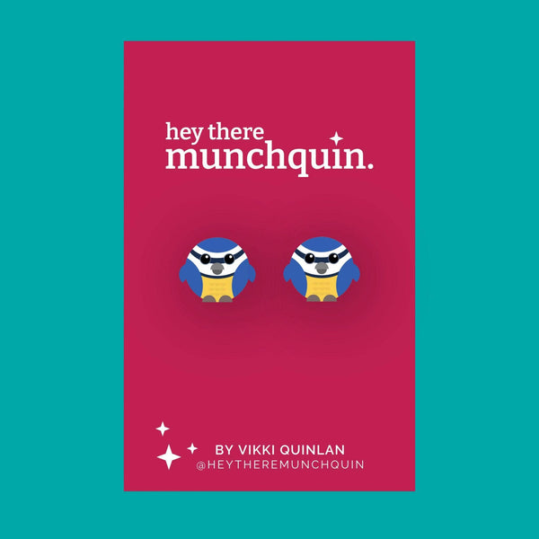 Hey There Munchquin - Blue Tits - Little Round Birds - Eco friendly wooden stud earrings
