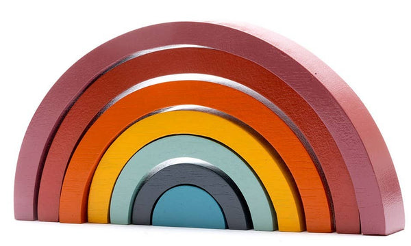 Fair trade, handmade wood rainbow toy in contemporary colours