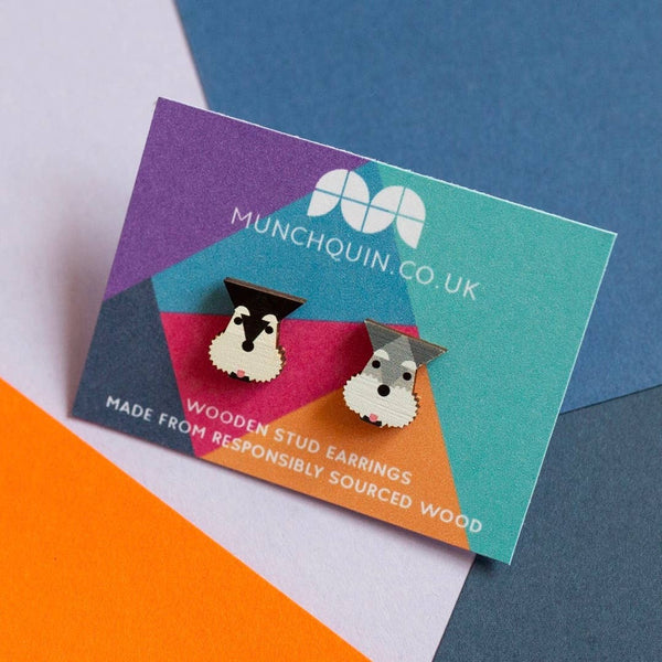 Cute Schnauzer, mis-matched wooden earrings