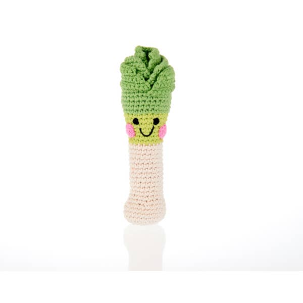 Pebblechild - Crochet toy handmade fairtrade Friendly leek rattle