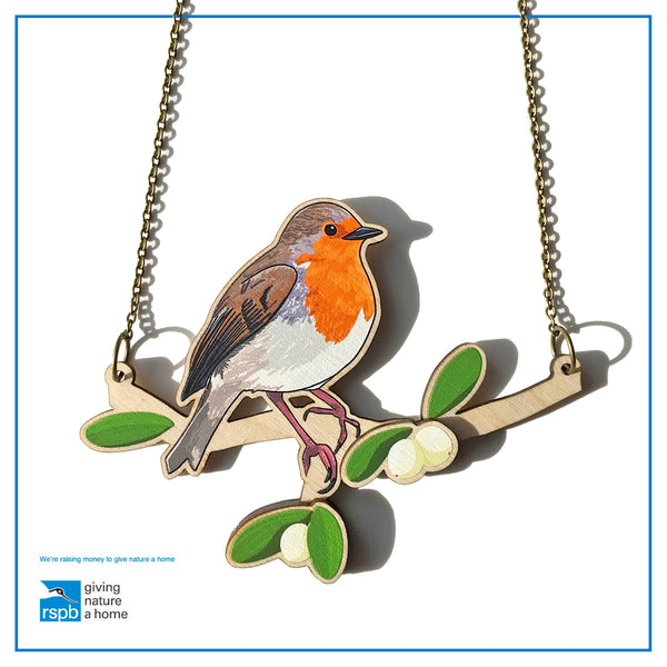 Robin and Mistletoe necklace by loadofolbobbins