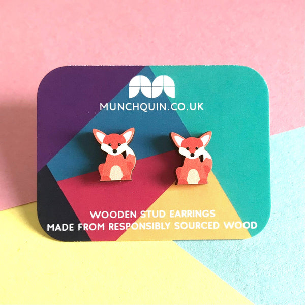 Cute fennec fox - Eco friendly wooden stud earrings