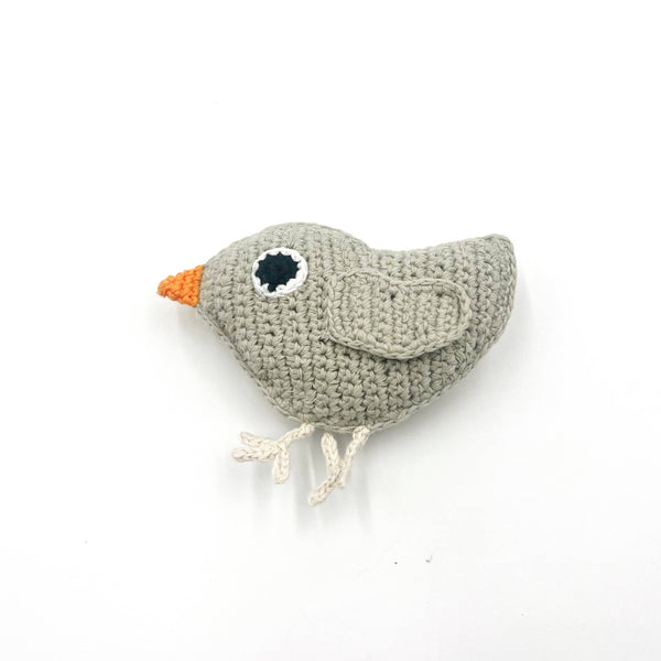 Pebblechild - Crochet toy handmade fairtrade Little bird rattle-teal