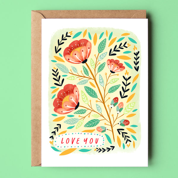 Love you  Floral recycled card- Sunshine Bindery