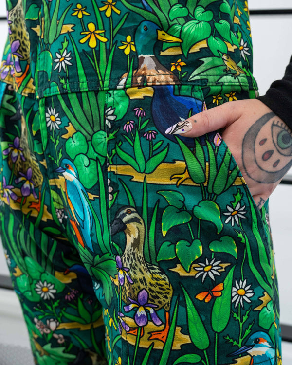 Rebel Romance - RESTOCK PRE ORDER - Rebel Romance Pond Birds Stretch Dungarees