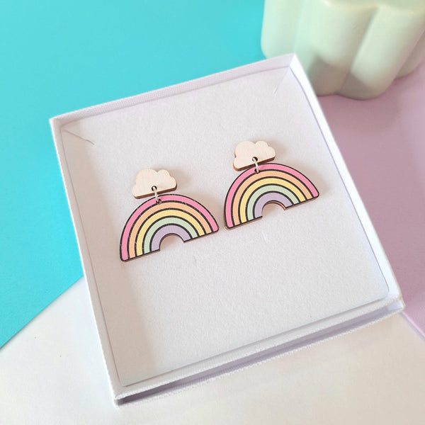 Prickle People - Rainbow Statement Earrings Pink and Blue