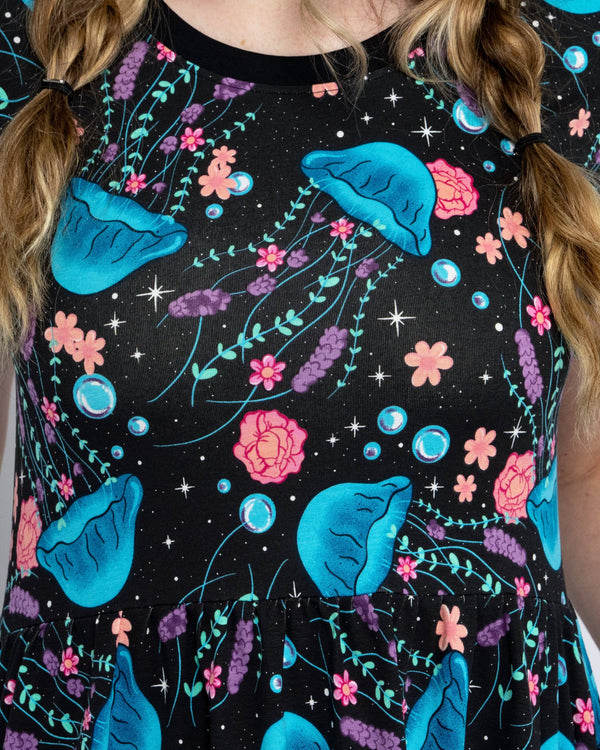 Rebel Romance - Rebel Romance Floral Jellyfish Short T-Shirt Smock Dress With pockets