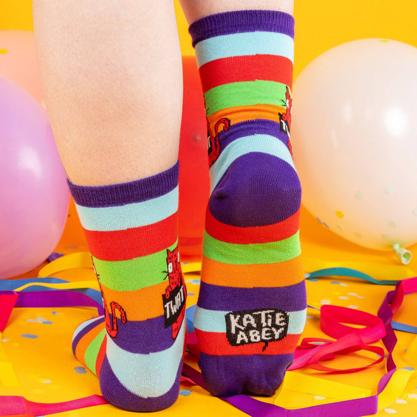 Katie Abey - Sweary Cat Tw*t Red Rainbow Socks