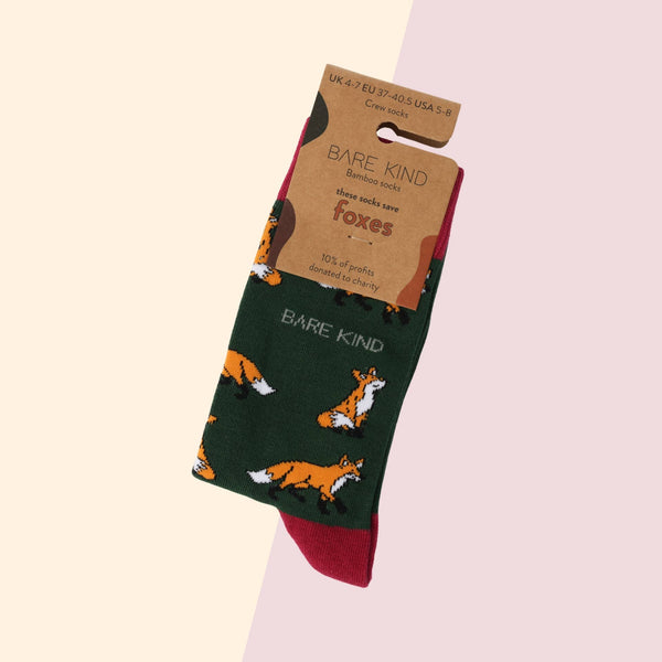 Bare Kind Socks - Fox Socks | Bamboo Socks | Green Socks | Cheeky Socks