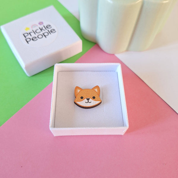 Prickle People - Cute Fox Pin Brooch - Eco Wood - UK Made - Kawaii