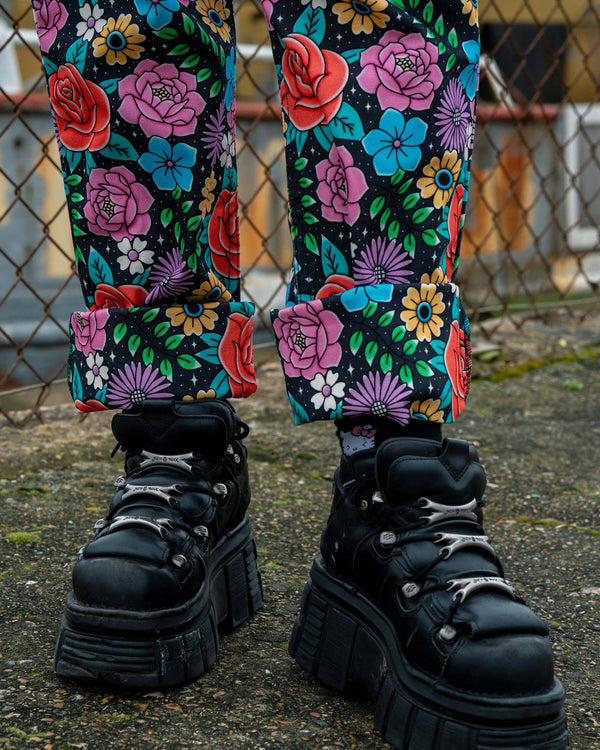 Rebel Romance - Rebel Romance Tattoo Floral Stretch Dungarees 